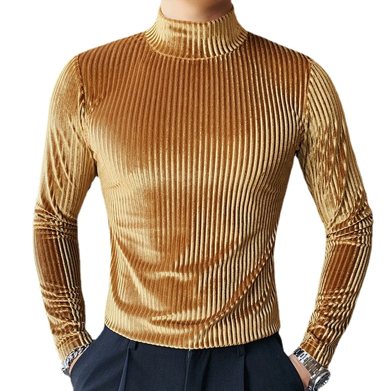 Summer Clothing Trends For Men 2026 - เสื้อยืดกำมะหยี่สีทองใหม่ปี 2026 เสื้อผ้าผู้ชายแฟชั่นทันสมัย เสื้อหรูหราสำหรับงานพรอม งานปาร์ตี้ เสื้อแขนยาวลายทาง