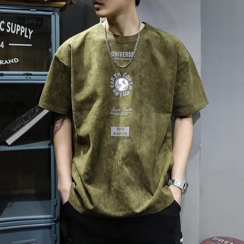 Summer Clothing Europe - เสื้อผ้าผู้ชายคอกลมแขนสั้นสไตล์ยุโรปและอเมริกาสไตล์วินเทจทรงหลวมแนวโน้มแฟชั่น2023ฤดูร้อนเสื้อยืดสไตล์ฮ่องกงสายลม