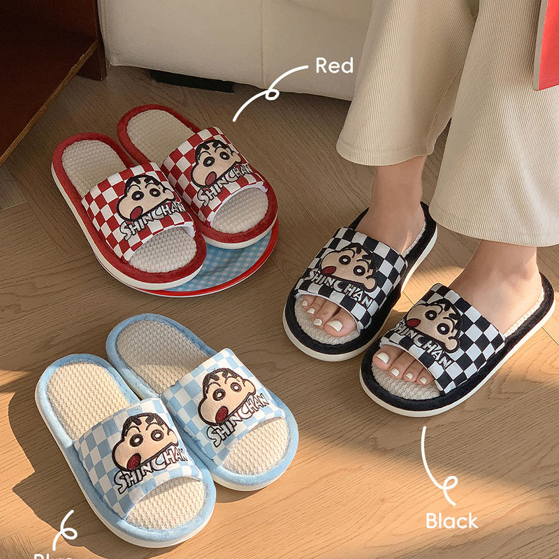 Japan Summer Festival Clothing - รองเท้าแตะลายการ์ตูนครอเรียน ชินจัง น่ารักสำหรับผู้ชายและผู้หญิง รองเท้าผ้าฝ้ายน่ารักสำหรับนักเรียน ฤดูใบไม้ผลิ ฤดูร้อน