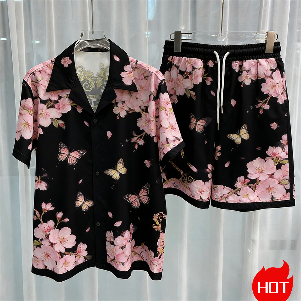Summer Clothing Line - ชุดเซ็ตแฟชั่นผู้ชายพิมพ์ลายดิจิทัล เสื้อแขนสั้นคุณภาพสูง กางเกงขาสั้นสองชิ้น ชุดเสื้อยืดสไตล์ Y2K สำหรับฤดูร้อน