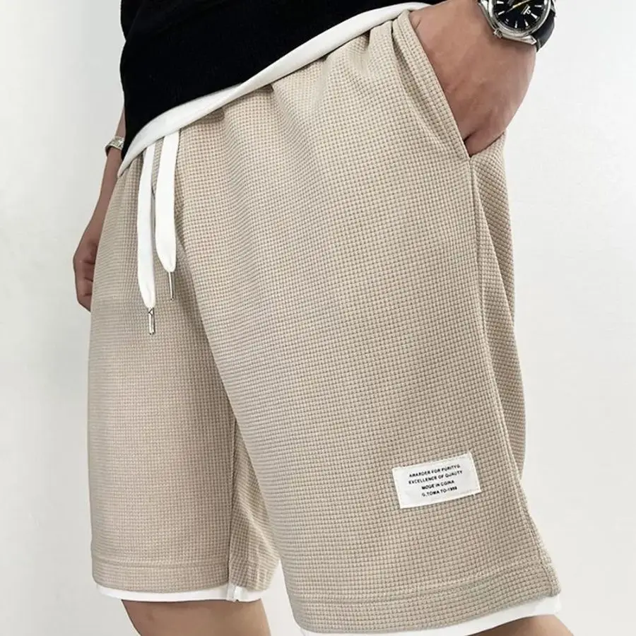 Summer Clothing Deals - กางเกงขาสั้นผู้ชายสีดำลายวาฟเฟิลทรงโอเวอร์ไซส์ ไซส์ XL ราคาสุดคุ้ม สไตล์วินเทจ แฟชั่นฤดูร้อน