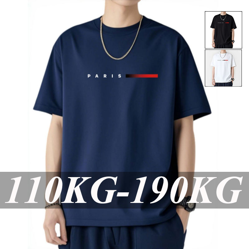 Yours Summer Clothing - 110-180กก.ชายเสื้อยืดหลวมFitผ้าฝ้ายรอบคอแขนสั้นTeesสบายๆBreathableสบายพิมพ์ด้านบนชายเสื้อผ้า
