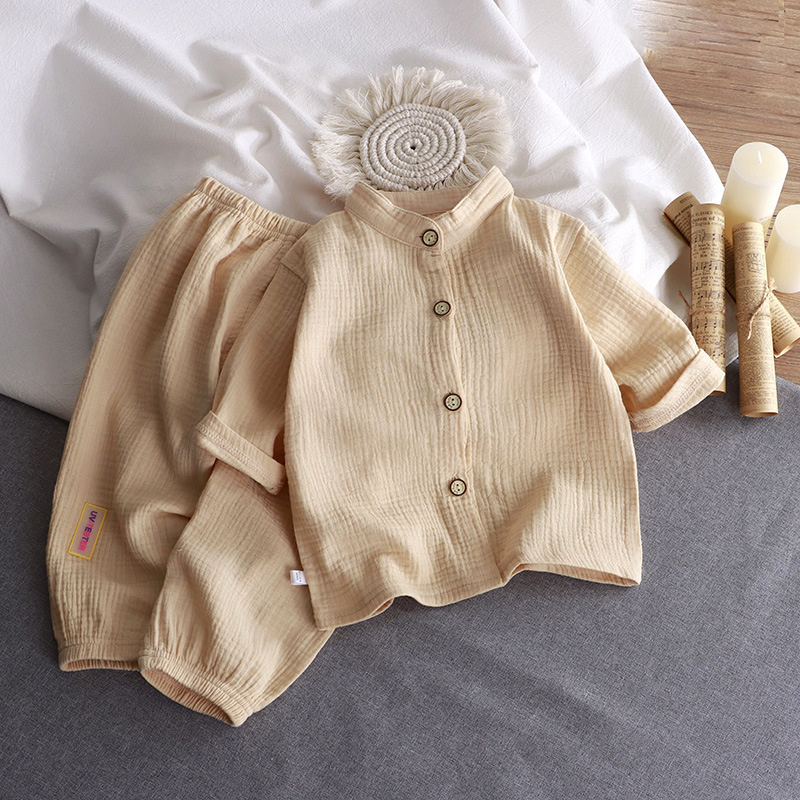 Summer Gauze Clothing - เด็กชุดคอปกเด็กหญิงฤดูร้อนบางผ้าฝ้ายสวมใส่เด็กผ้าพันคอเครื่องปรับอากาศ 2 ชิ้นชุดเด็กเสื้อผ้า