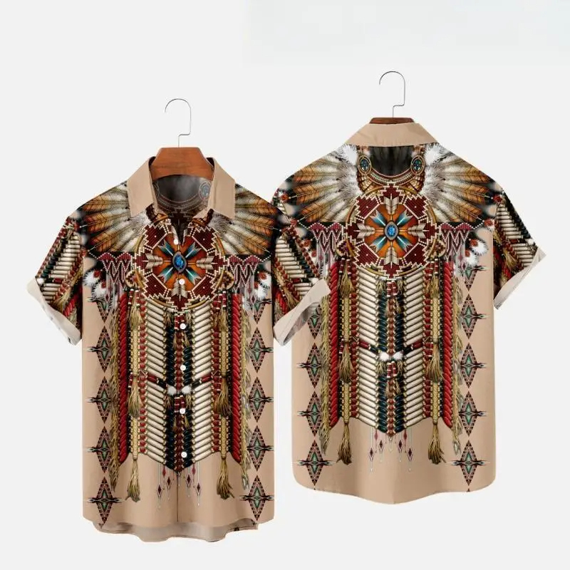 Indian Summer Vintage Clothing - เสื้อชายหาดพิมพ์ลาย3D สไตล์อินเดียนแดงเสื้อสตรีทแวร์เสื้อแขนสั้นวินเทจแนวสตรีทแฟชั่นสำหรับผู้หญิงสำหรับผู้ชายเสื้อเสื้อชายเสื้อผ้าผู้ชาย