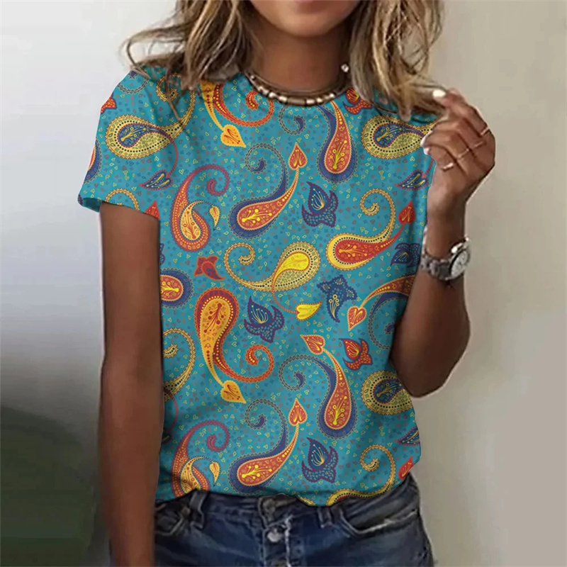 Summer Clothing India - เสื้อยืดพิมพ์ลาย Paisley สำหรับผู้หญิงสไตล์ฮาราจูกุเสื้อผ้าเสื้อกราฟิกลายเพอร์เซียและอินเดีย3D ใหม่