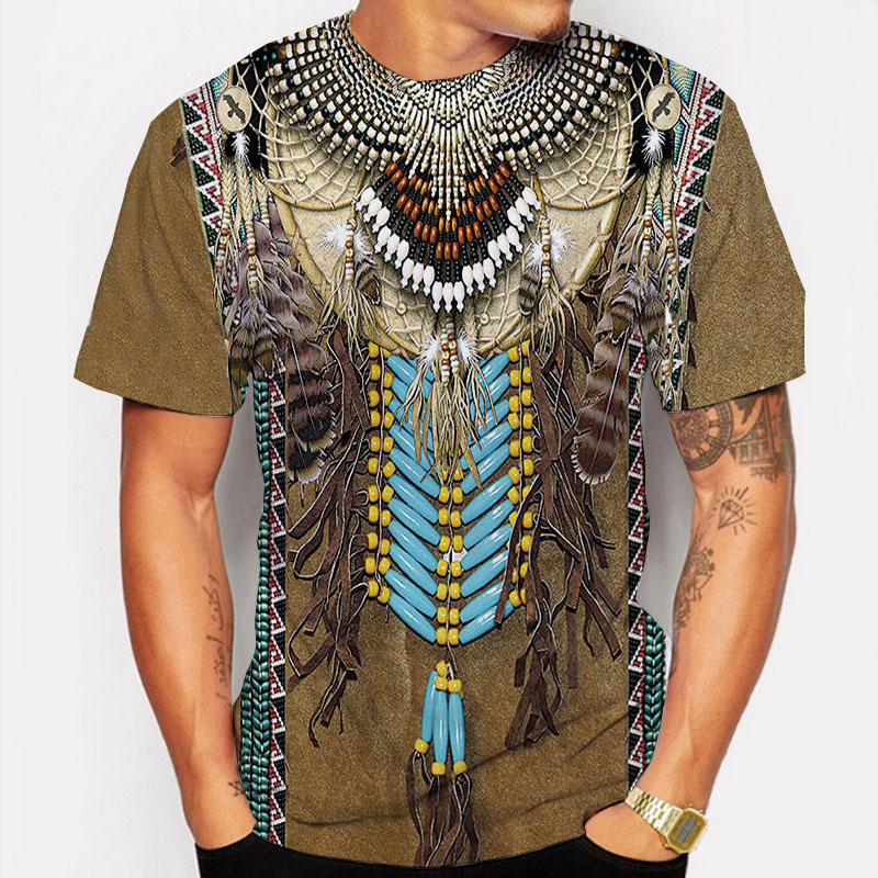 Indian Summer Vintage Clothing - เสื้อยืดอินเดียลายชนเผ่า พิมพ์ลาย 3 มิติ สไตล์สตรีทแวร์ ผู้ชาย