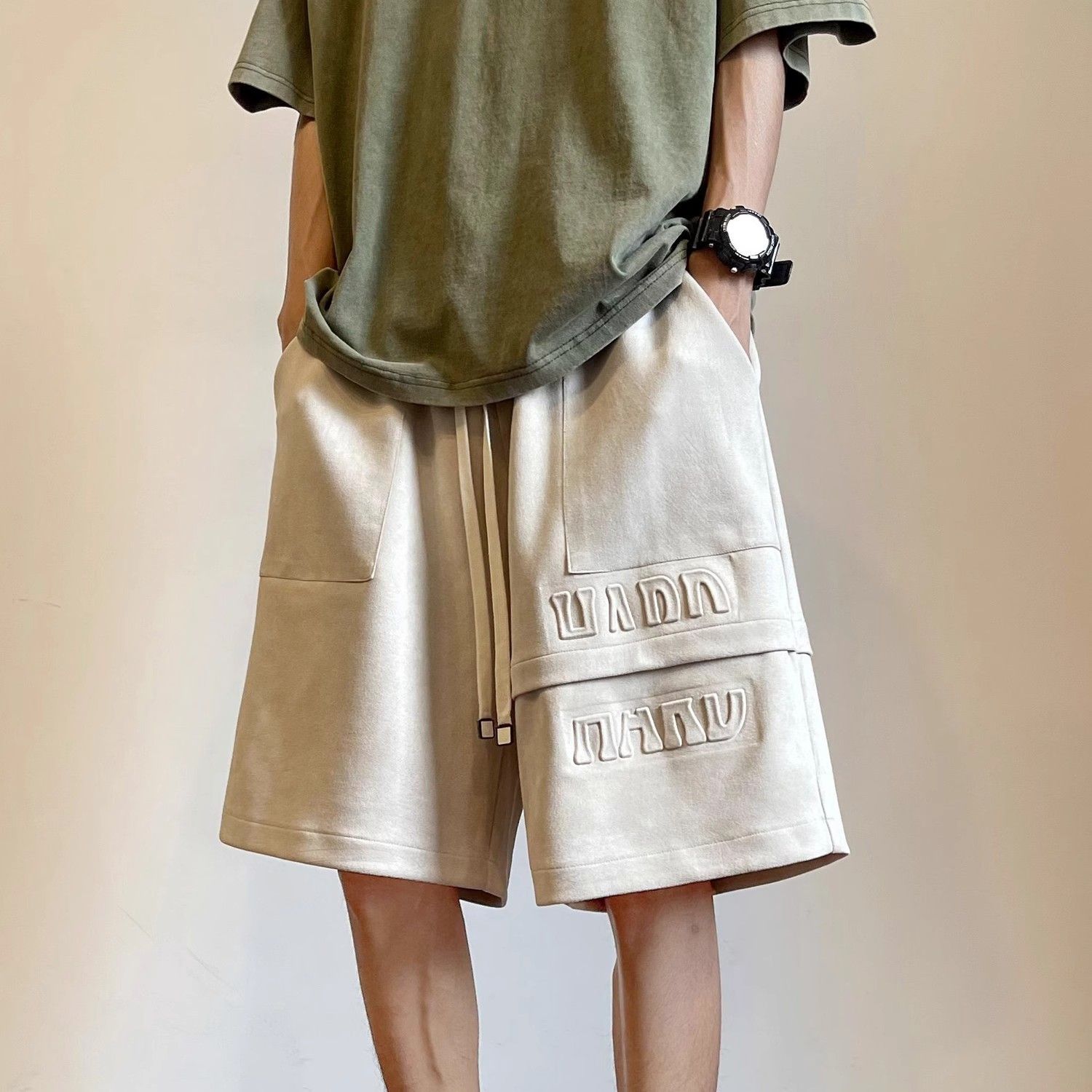 Summer Clothing Deals - กางเกงขาสั้นผู้ชาย Letter Splicing Baggy Drawstring กางเกงชายยืดหยุ่นข้อเสนอสุดฮอต