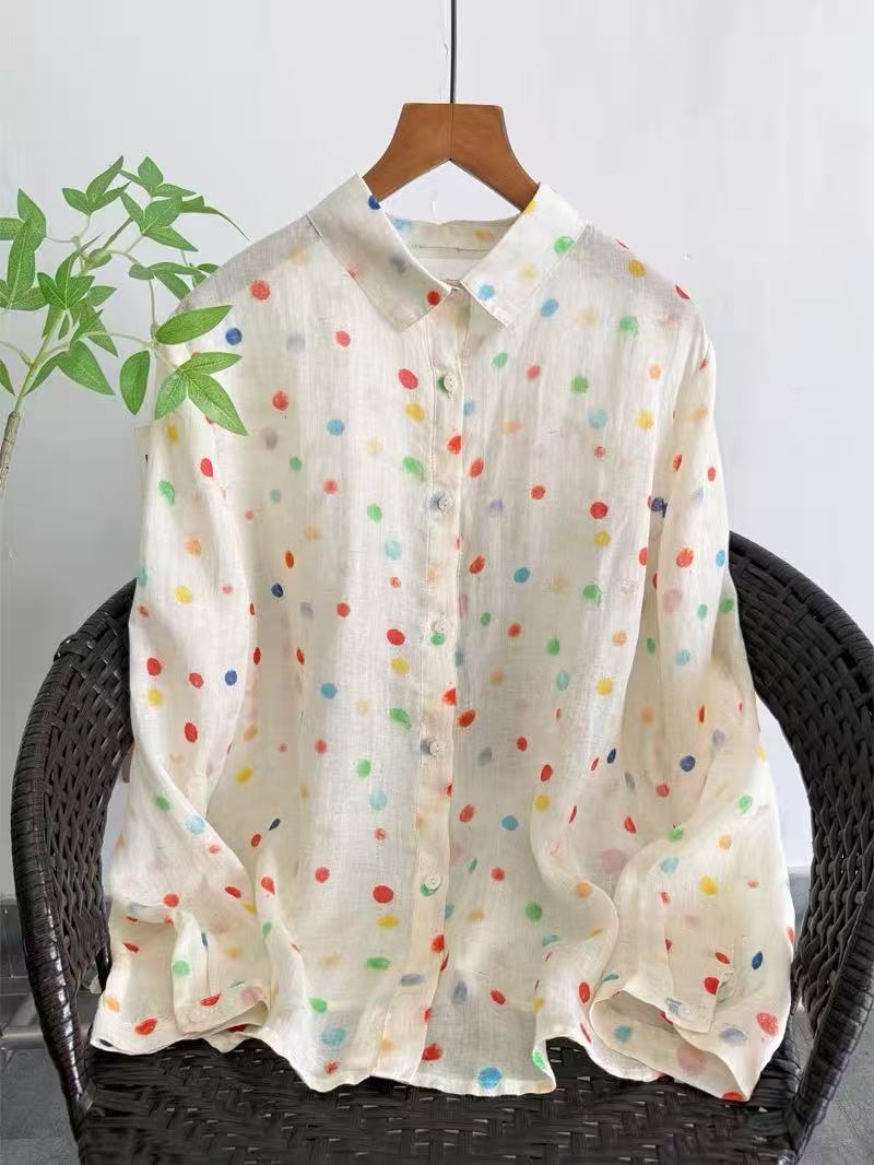 Summer Clothing In Japan - เสื้อผ้าผู้หญิงฤดูร้อนแฟชั่นญี่ปุ่น 100% ผ้ารามีลายจุดเสื้อแขนยาวเสื้อผู้หญิงเสื้อฤดูร้อน