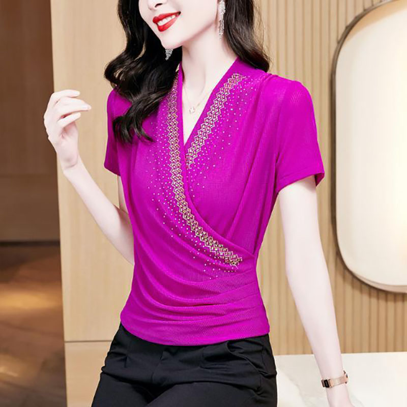 Summer Gauze Clothing - เสื้อผ้าผู้หญิง ฤดูร้อน 2025 เสื้อคลุมลำลองทรงหลวมสไตล์สาวออฟฟิศ ดีไซน์หรู คอวี