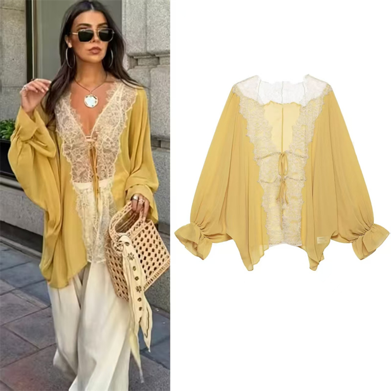 Yellow Summer Clothing - เสื้อเชิ้ตผู้หญิง 2026 ฤดูร้อน สไตล์ใหม่ สีเหลือง แขนยาว