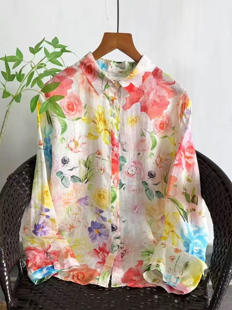 Summer Clothing In Japan - เสื้อผ้าวินเทจปี 2026 เสื้อเชิ้ตและเสื้อเบลาส์ผ้าลินินรามี 100% สำหรับผู้หญิง ฤดูใบไม้ผลิ