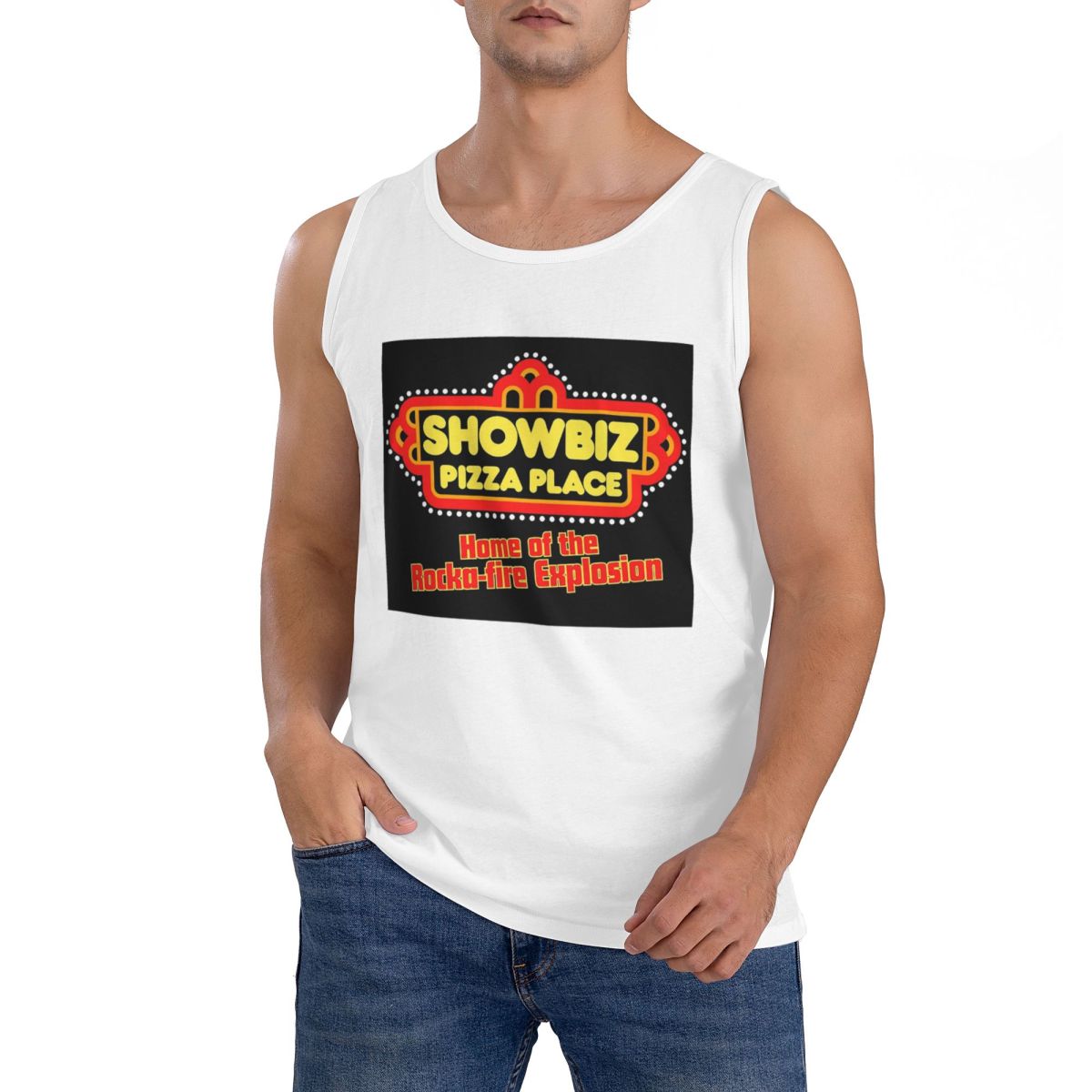 Summer Clothing Places - 100% ผ้าฝ้ายโชว์บิซ พิซซ่า เพลส เรโทรร้านอาหารดีไซน์เสื้อยืดแขนกุดผู้ชายออกกำลังกายเสื้อผ้ากีฬาเสื้อผู้ชายเสื้อกล้ามคอกลม