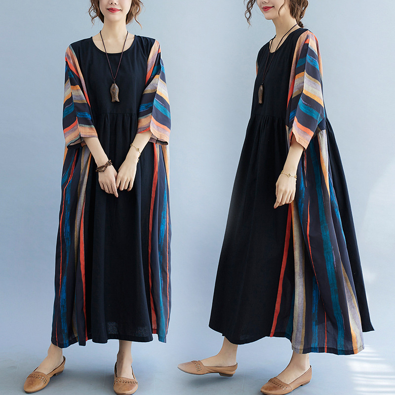 Indian Summer Vintage Clothing - อินเดียปากีสถานชุดผู้หญิงสไตล์โบฮีเมียน Boho Vintage แฟชั่นผ้าฝ้ายผ้าลินินยาว Maxi หญิงชาติพันธุ์