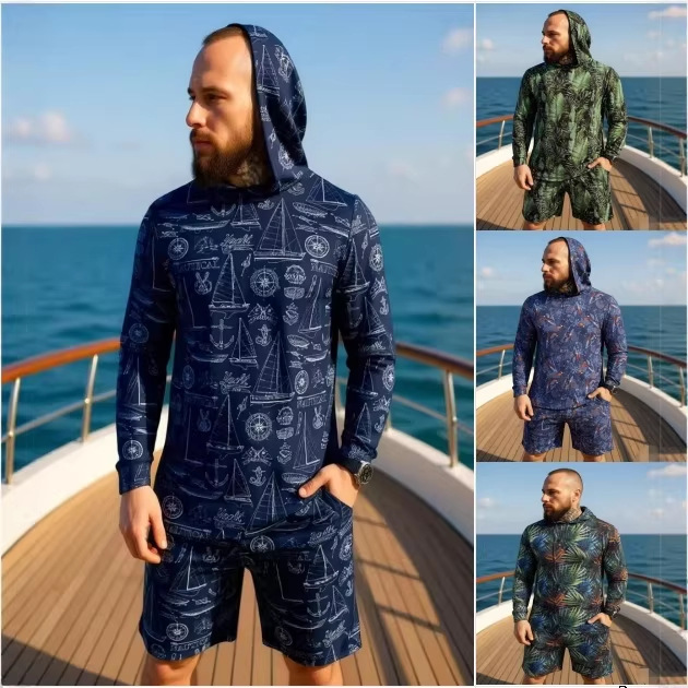 Summer Clothing Line - ชุดเซ็ตสองชิ้นลายพรางแบบใหม่ปี 2026 เสื้อแขนยาวมีฮู้ด กางเกงขาสั้น ระบายอากาศได้ดี ทรงหลวม