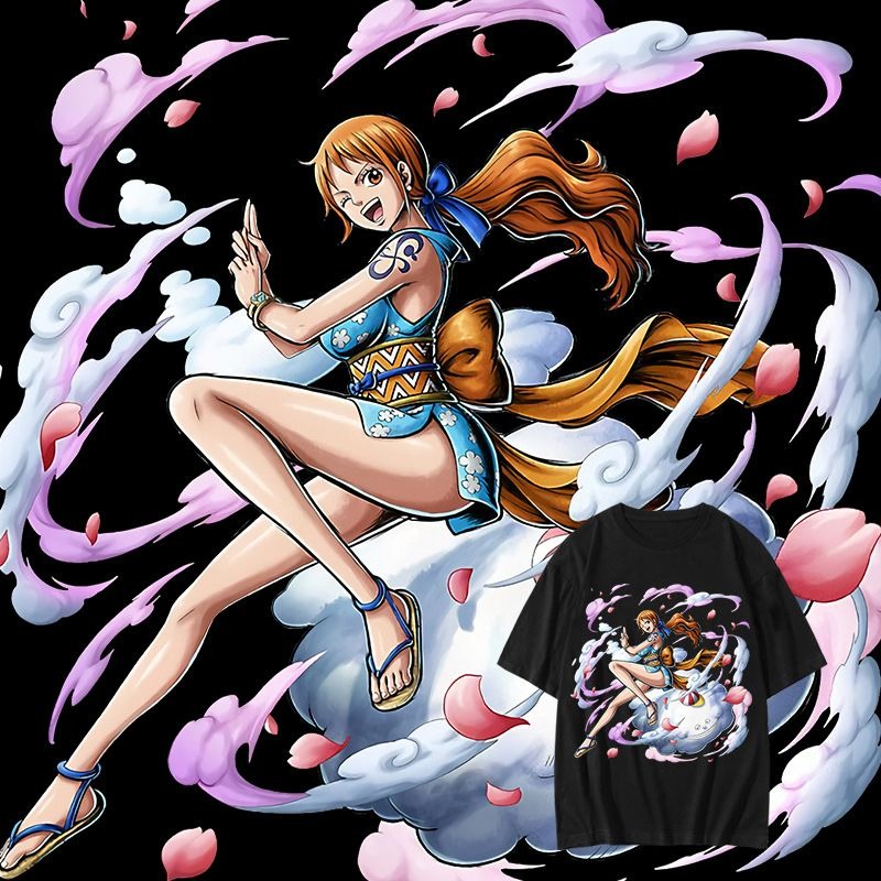 Japan Summer Festival Clothing - วันพีชอะนิเมะนามิเสื้อยืดพิมพ์ลายคาวาอิผู้ชายและผู้หญิงฤดูร้อนผ้าฝ้ายแท้แขนสั้นลำลองอเนกประสงค์ของขวัญเทศกาล