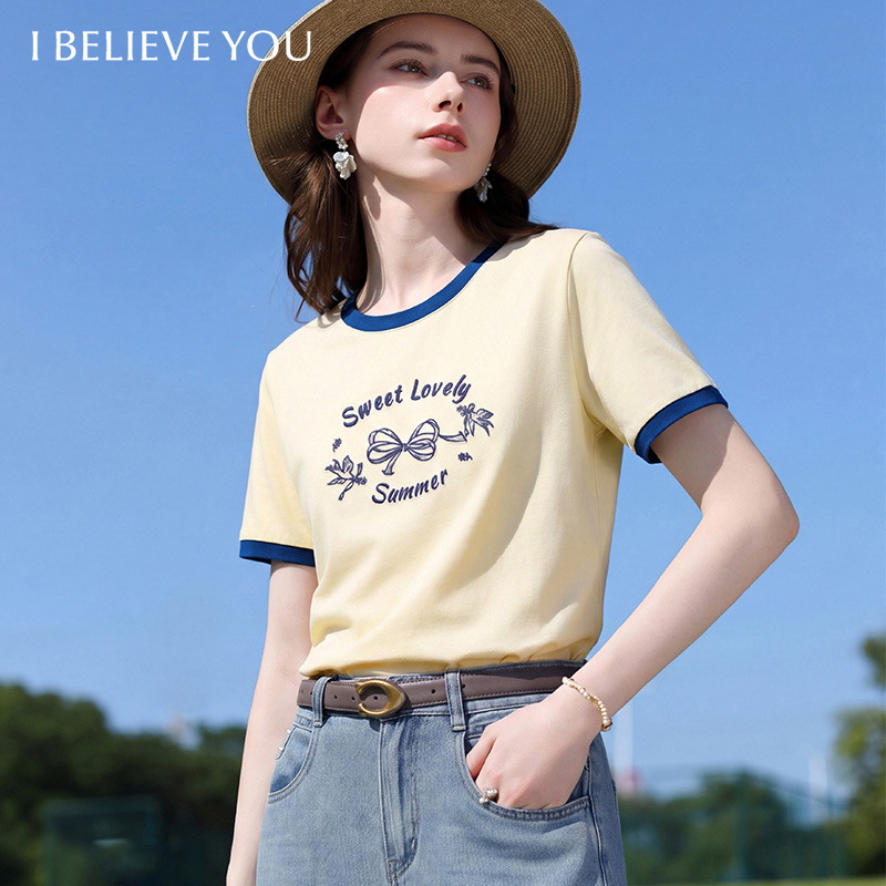 Yellow Summer Clothing - I BELIEVE YOU เสื้อยืดปักลายตัวอักษรสีเหลืองเท่ๆ 2026 ซัมเมอร์