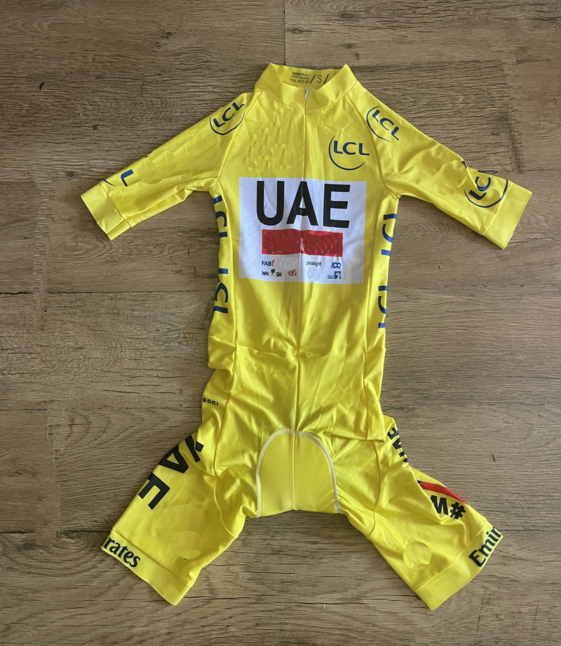 Yellow Summer Clothing - เลเซอร์ตัด Skinsuit 2024 UAE ทีมสีเหลืองบอดี้สูทสั้นขี่จักรยาน JERSEY