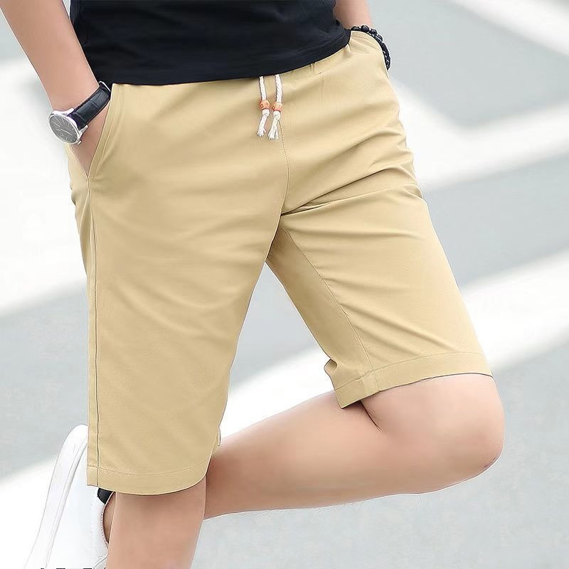 Summer Clothing Deals - กางเกงขาสั้นผู้ชาย GELITAYIN ผ้าฝ้าย เอวยางยืด สีพื้น ทรงเบอร์มิวดา