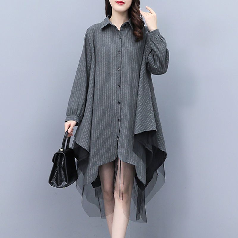 Summer Gauze Clothing - High Street Stylish Gauze Patchwork เสื้อผู้หญิงเสื้อผ้าสบายๆไม่สม่ําเสมอฤดูใบไม้ผลิฤดูใบไม้ร่วงเดินทาง