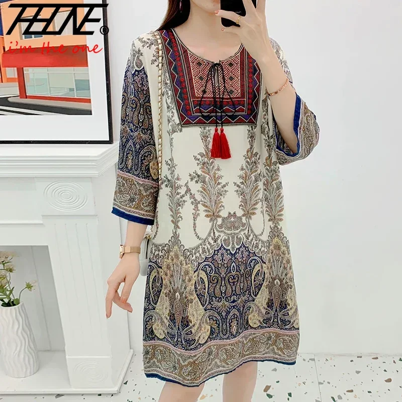 Indian Summer Vintage Clothing - ชุดเดรสอินเดียสำหรับผู้หญิงชุดเดรส Sablon Bunga มีพู่ปักลายชายหาดสไตล์เกาหลีวินเทจพร้อมส่งฤดูร้อน