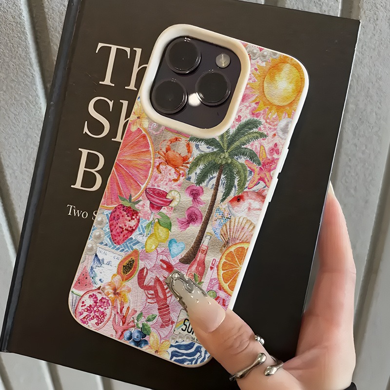 Summer Closet - เคสโทรศัพท์ลายคอลลาจปาร์ตี้ชายหาดฤดูร้อน ลายลิ้นจี่ สำหรับ iPhone 11 12