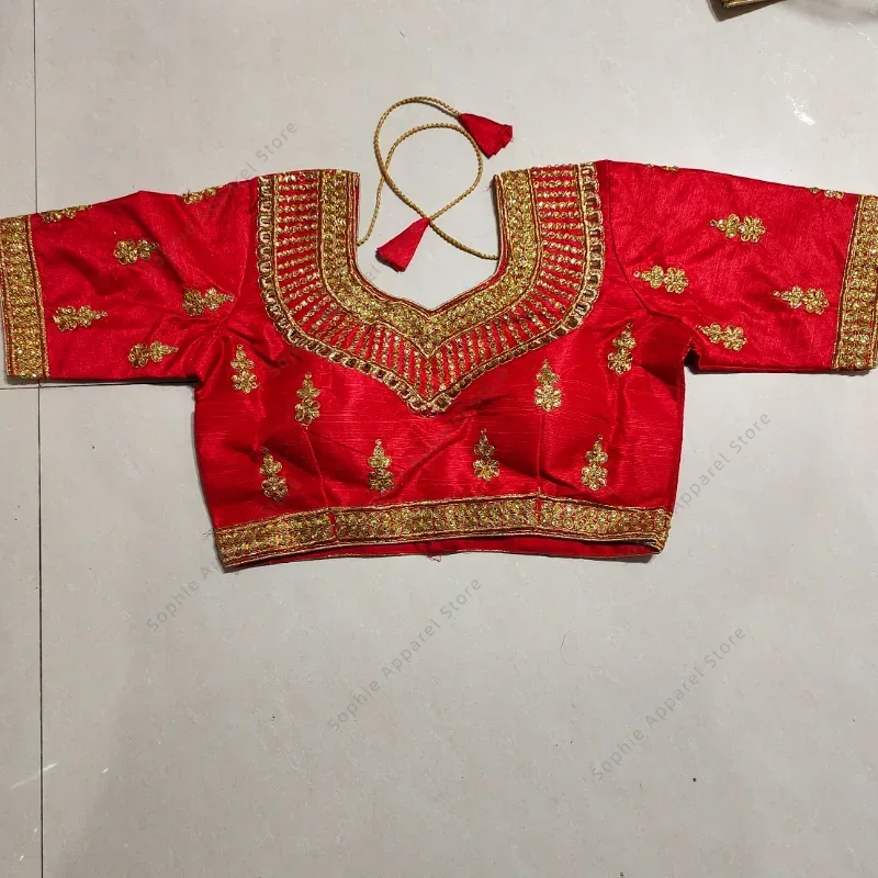 Summer Clothing India - เสื้อผ้าอินเดียแบบดั้งเดิม Sari Tops ผู้หญิงเสื้อฤดูร้อนด้ายสีทองเย็บปักถักร้อยปากีสถานเสื้อผ้า Saree เสื้ออินเดีย