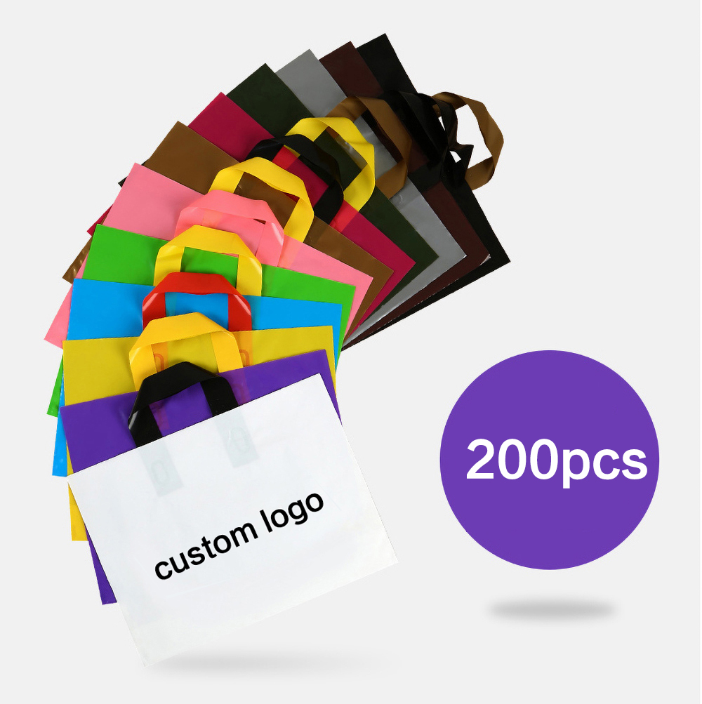 Summer Clothing Deals - 200Pcs โลโก้ที่กำหนดเองถุงช้อปปิ้งพลาสติกกระเป๋าของขวัญกระเป๋าเสื้อผ้ากระเป๋าส่วนบุคคลโลโก้สองด้านพิมพ์ฤดูร้อนข้อเสนอ
