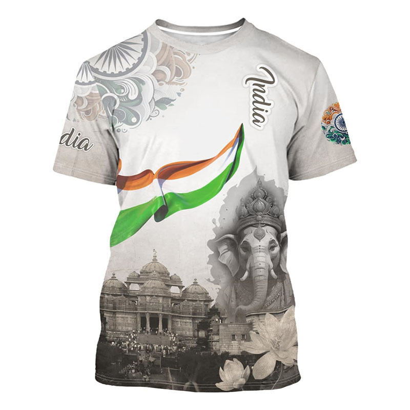India Flag Print T-shirt Men's - Summer Clothing India บทวิจารณ์และราคา