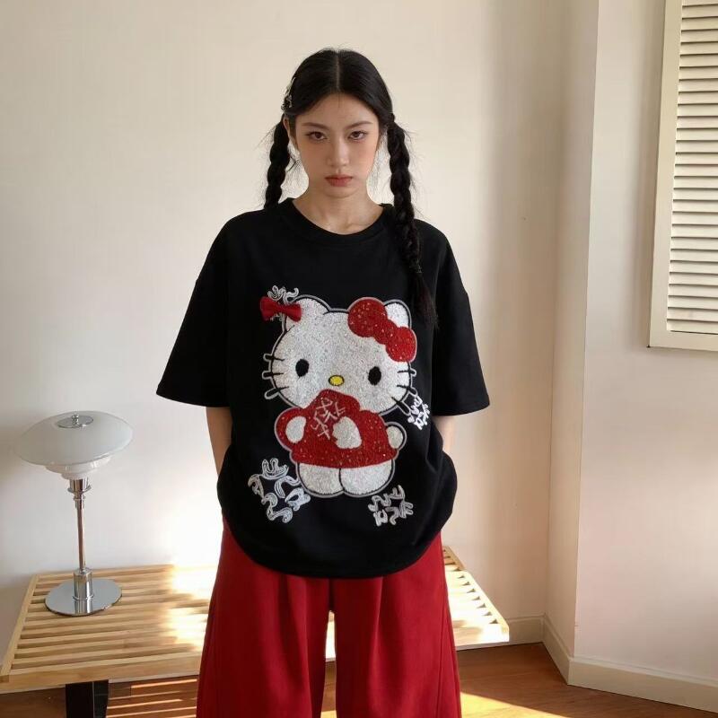 เสื้อยืดแขนสั้นลายการ์ตูนเฮลโล - Summer Clothing Line บทวิจารณ์และราคา