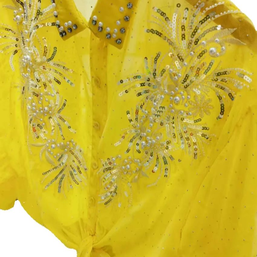 เสื้อชีฟองสีเหลืองประดับเลื่อม - Yellow Summer Clothing บทวิจารณ์และราคา