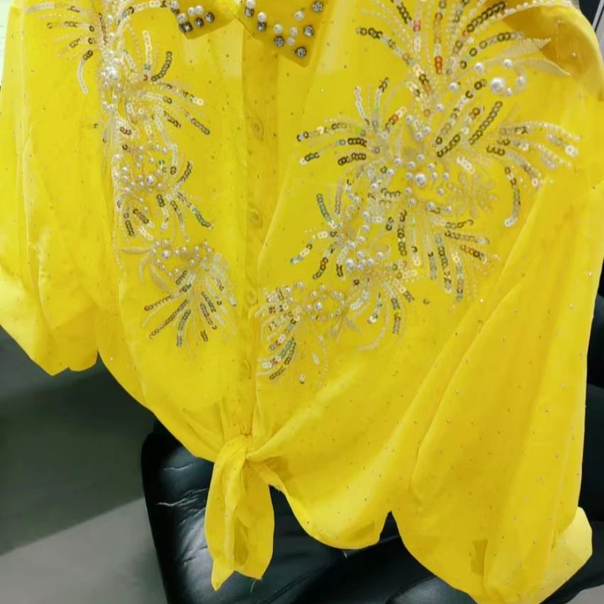 เสื้อชีฟองสีเหลืองประดับเลื่อม - Yellow Summer Clothing บทวิจารณ์และราคา