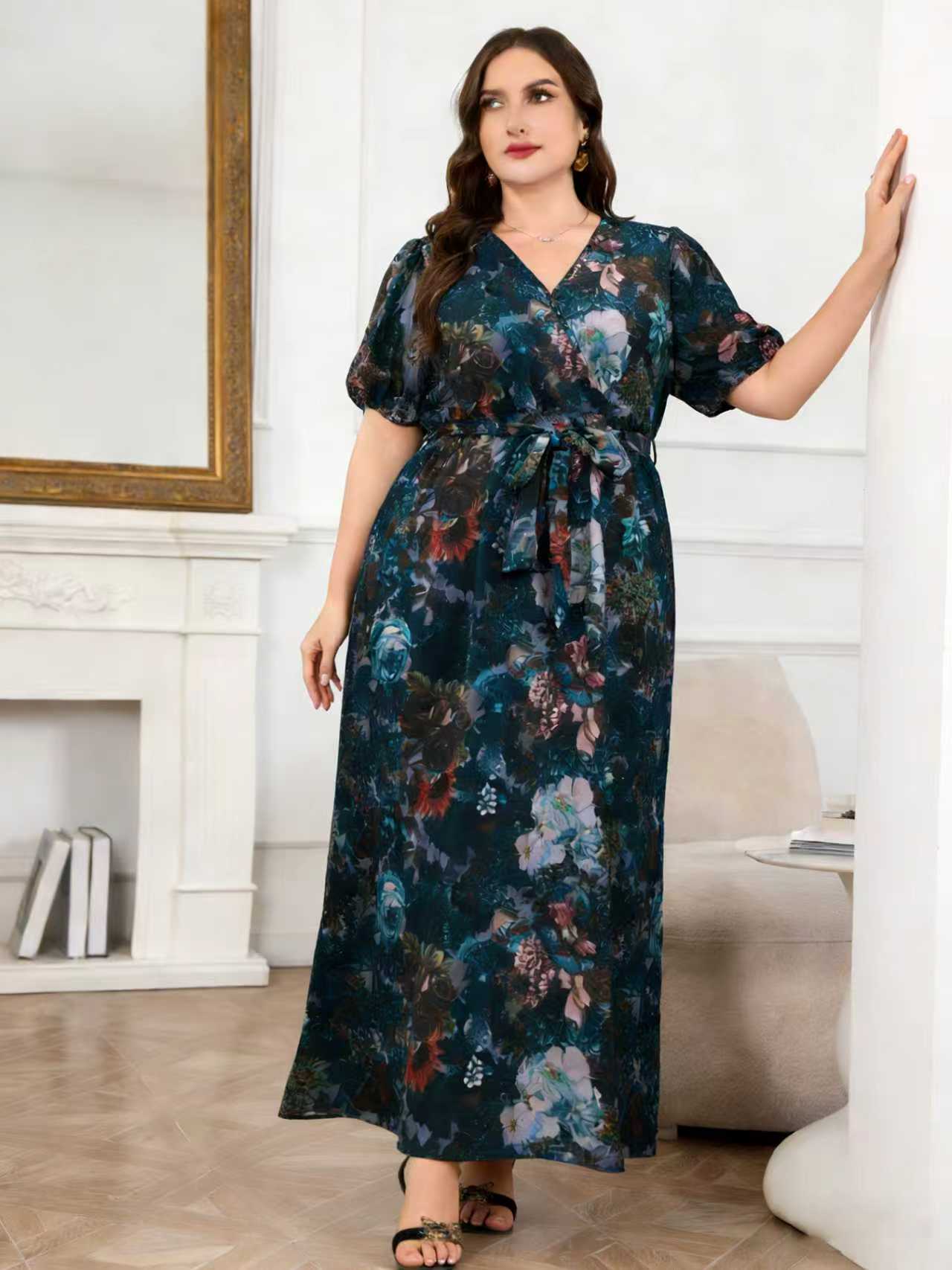 เดรสยาวลายดอกไม้สีเข้มสำหรับสา - Summer Clothing For Older Women บทวิจารณ์และราคา