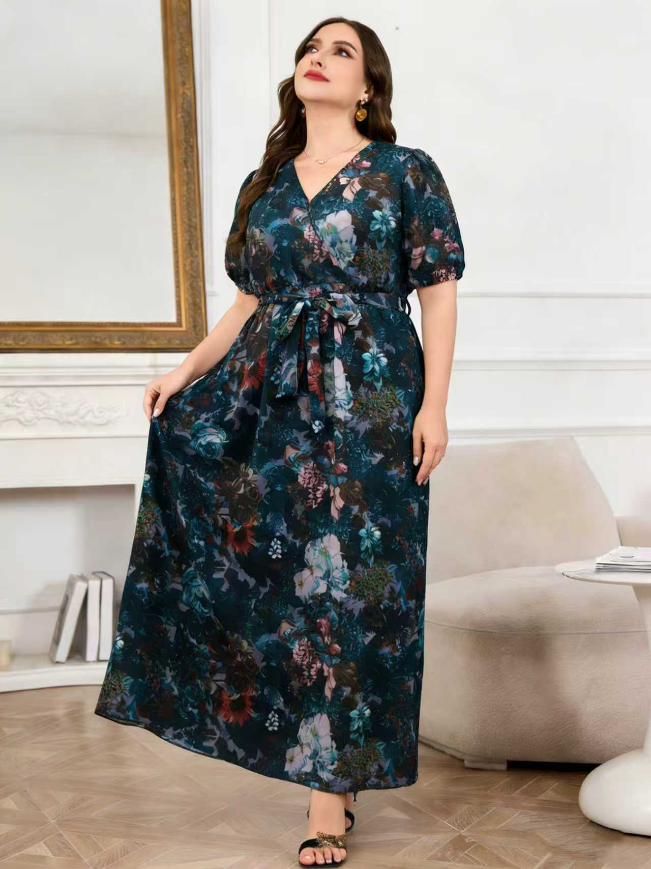 เดรสยาวลายดอกไม้สีเข้มสำหรับสา - Summer Clothing For Older Women บทวิจารณ์และราคา