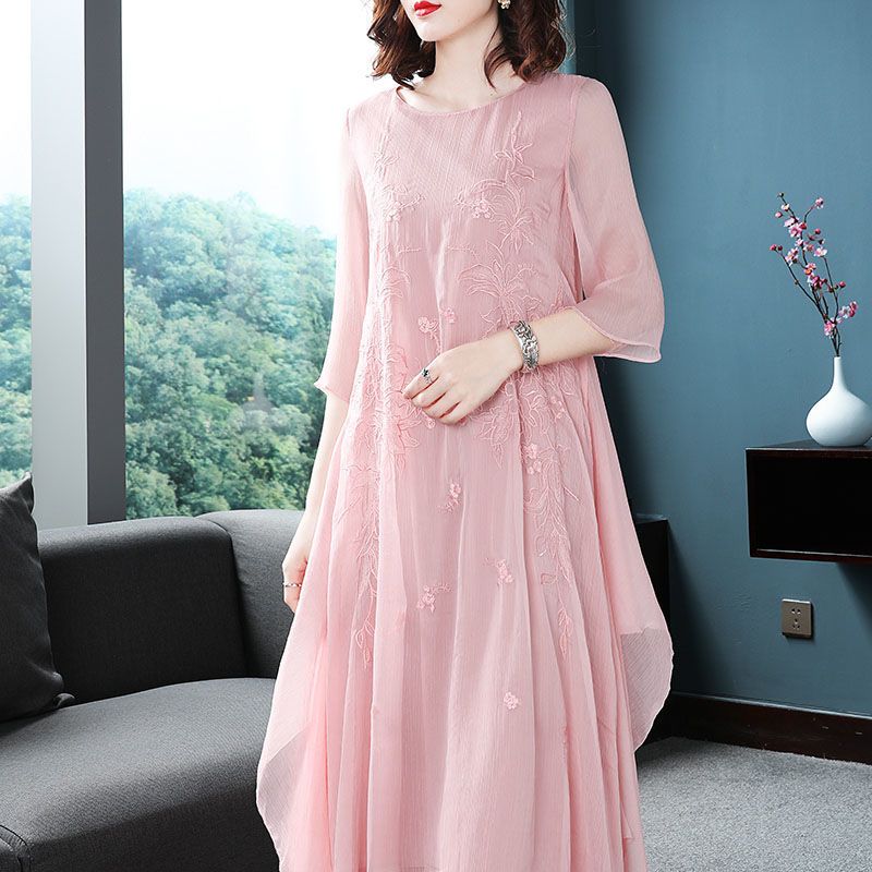 ชุดเดรสออกงานปักลายผ้าโปร่งคอโ - Summer Gauze Clothing บทวิจารณ์และราคา