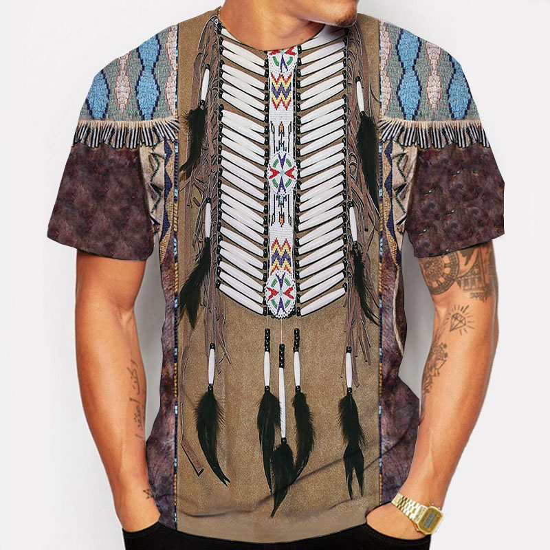 เสื้อยืดอินเดียลายชนเผ่า พิมพ์ - Indian Summer Vintage Clothing บทวิจารณ์และราคา
