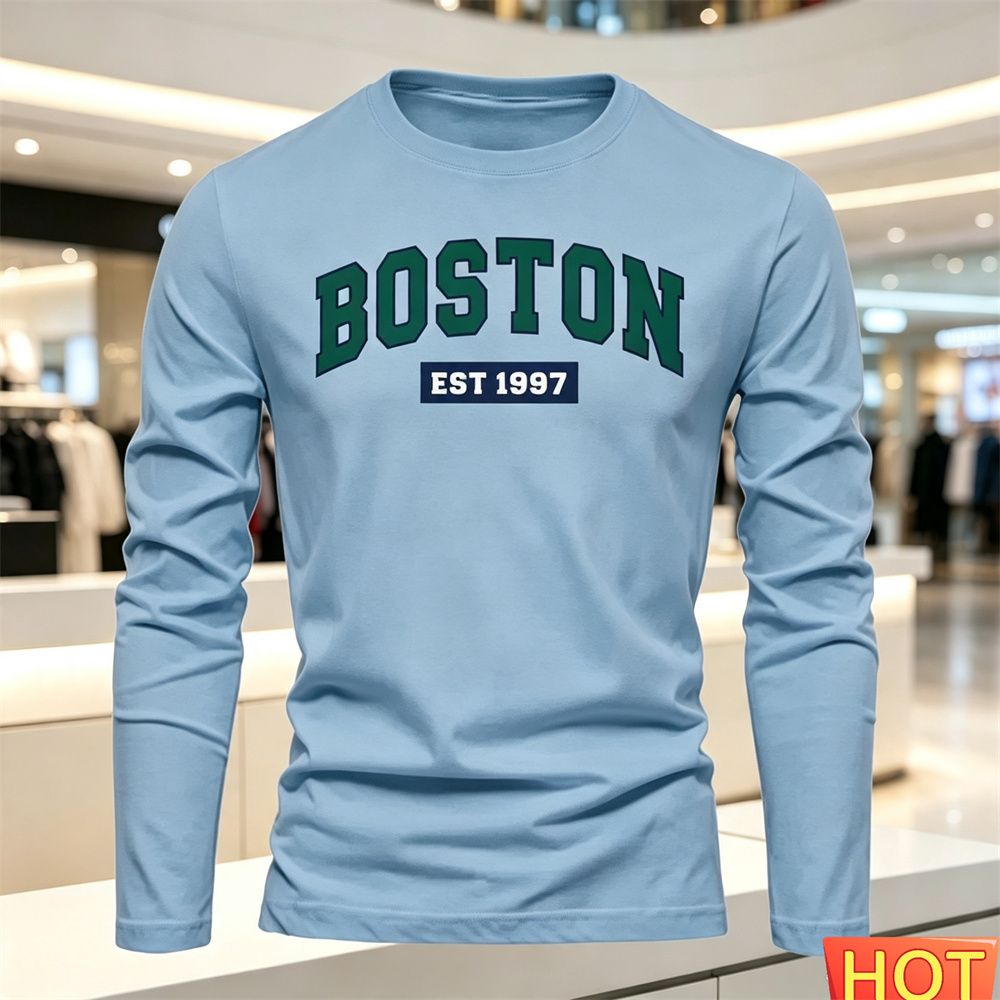 เสื้อยืดแขนยาวผู้ชายลายตัวอักษ - Summer Clothing Line บทวิจารณ์และราคา