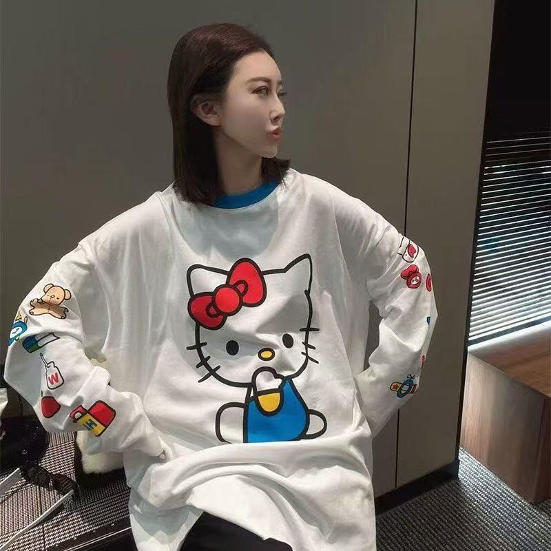 เสื้อยืดแขนยาวลายการ์ตูนเฮลโล  - Summer Clothing Women บทวิจารณ์และราคา