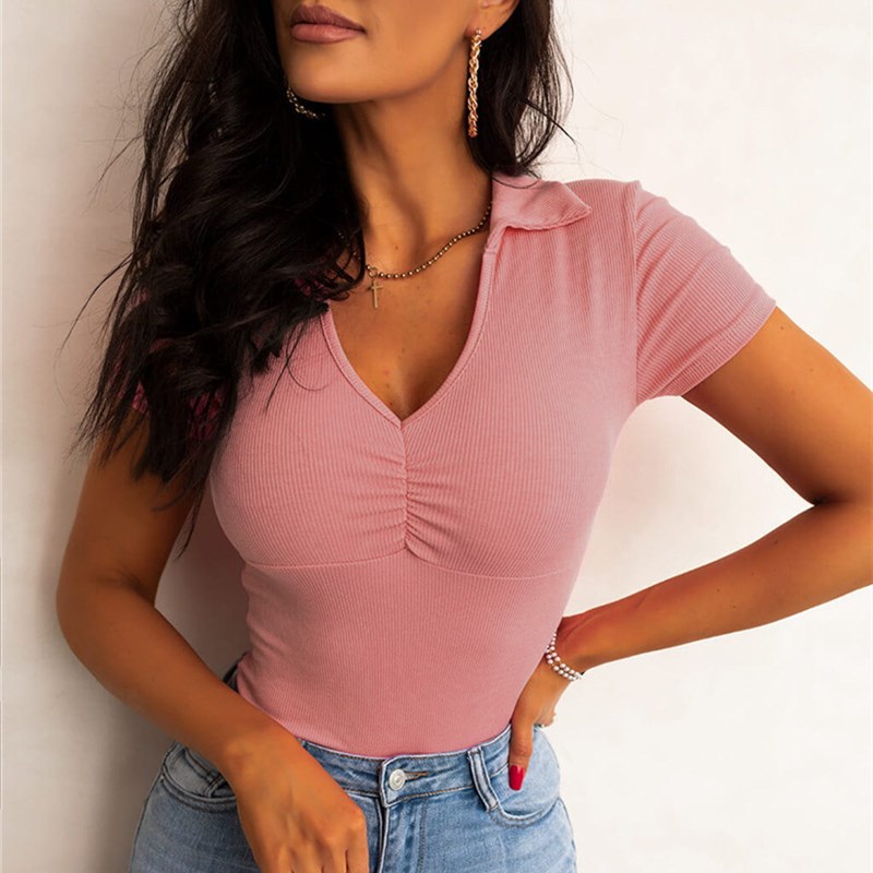 ผู้หญิง Turndown COLLAR แขนสั้ - Summer Clothing Deals บทวิจารณ์และราคา