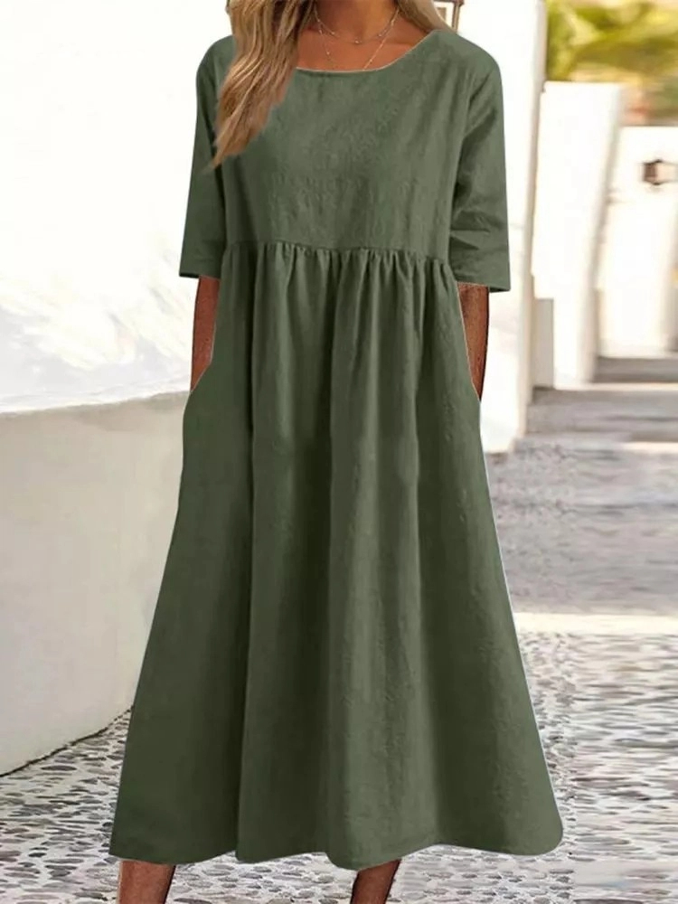 เดรสคอกลมแฟชั่นใหม่สำหรับผู้หญ - Summer Clothing For Older Women บทวิจารณ์และราคา