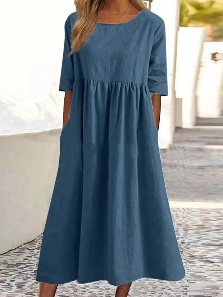 เดรสคอกลมแฟชั่นใหม่สำหรับผู้หญ - Summer Clothing For Older Women บทวิจารณ์และราคา