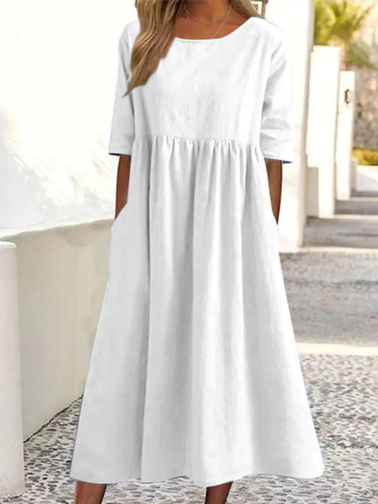 เดรสคอกลมแฟชั่นใหม่สำหรับผู้หญ - Summer Clothing For Older Women บทวิจารณ์และราคา