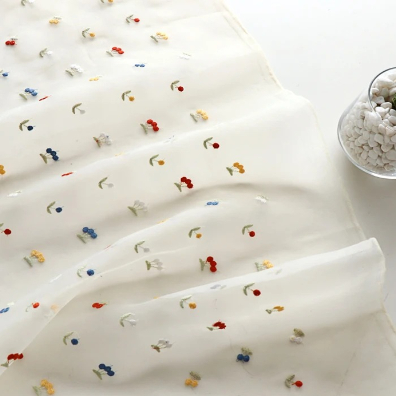 ผ้าลูกไม้ปักลายผลไม้สีขาว ขนาด - Summer Gauze Clothing บทวิจารณ์และราคา