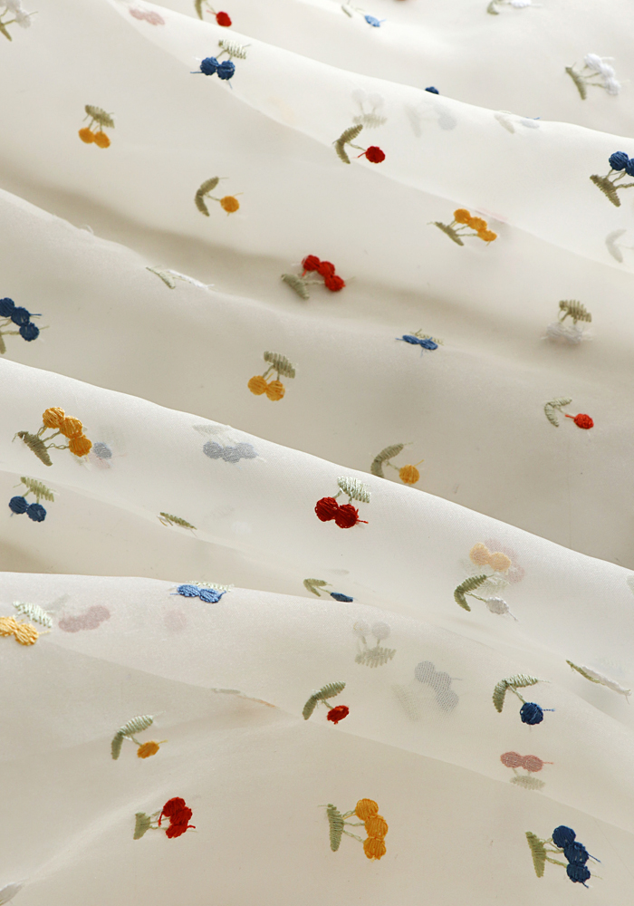 ผ้าลูกไม้ปักลายผลไม้สีขาว ขนาด - Summer Gauze Clothing บทวิจารณ์และราคา