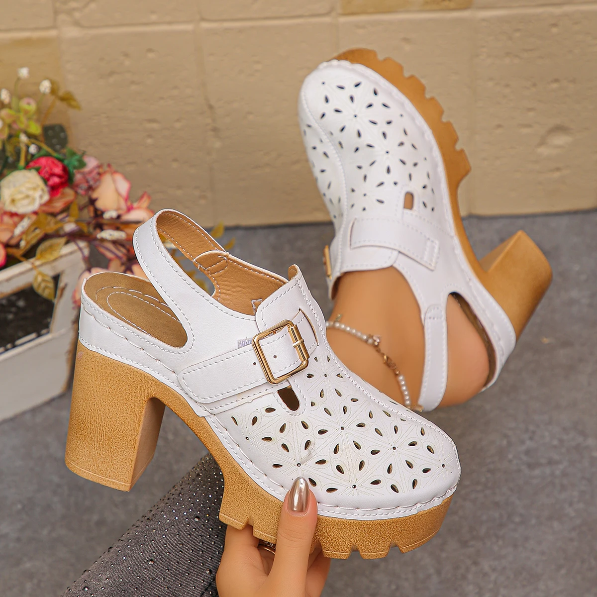 รองเท้าแตะส้นหนาสำหรับผู้หญิงไ - Summer Closet บทวิจารณ์และราคา