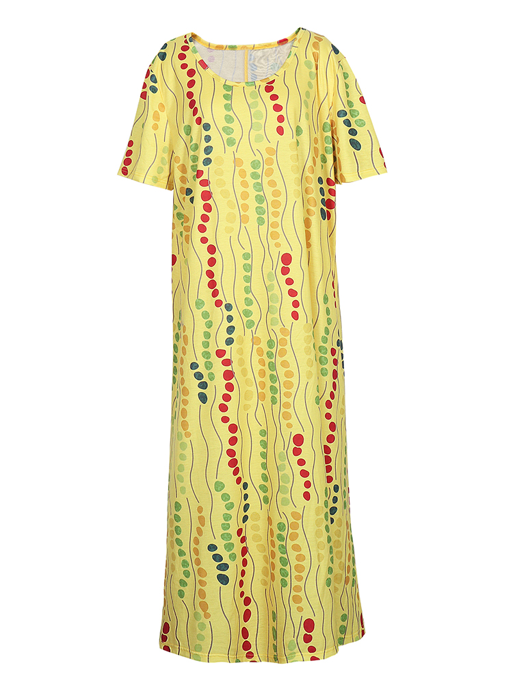 เดรสยาวพิมพ์ลายสีเหลืองขนาดพลั - Summer Clothing For Older Women บทวิจารณ์และราคา