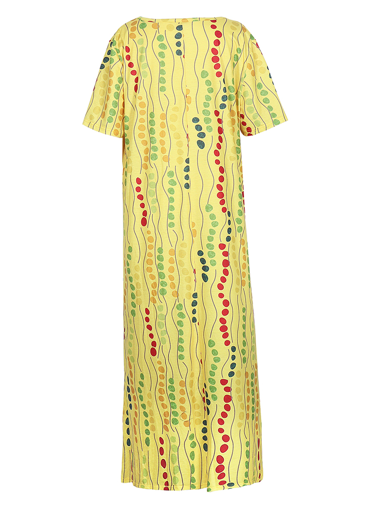 เดรสยาวพิมพ์ลายสีเหลืองขนาดพลั - Summer Clothing For Older Women บทวิจารณ์และราคา